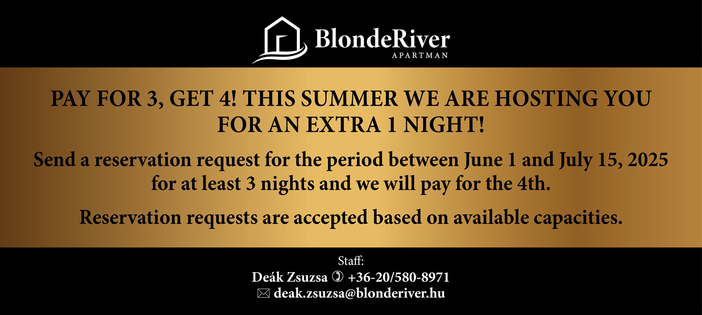 Pay for 3, get 4! This summer we are hosting you for an extra 1 night!